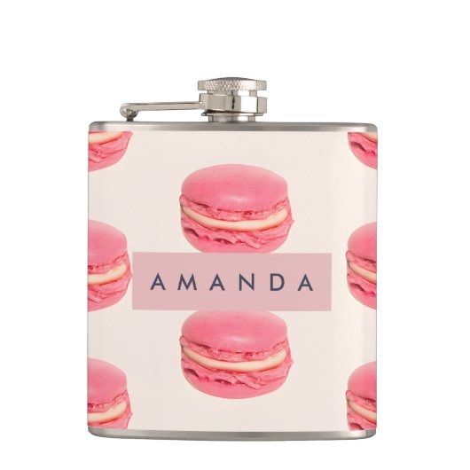 Gepersonaliseerde Pastel Chic Roze Macaron Patroon Heupfles (Voorkant)