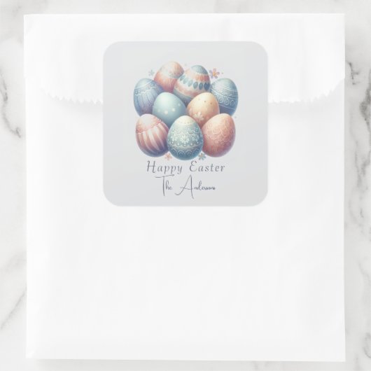 Gepersonaliseerde Pastel Easter Egg Square Sticker (Tas)