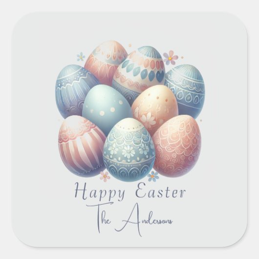 Gepersonaliseerde Pastel Easter Egg Square Sticker (Voorkant)