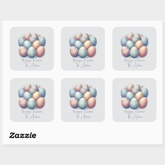 Gepersonaliseerde Pastel Easter Egg Square Sticker (Vel)