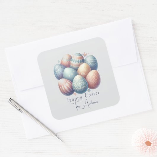 Gepersonaliseerde Pastel Easter Egg Square Sticker (Envelop)
