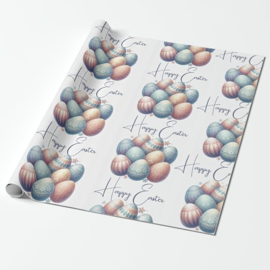 Gepersonaliseerde Pastel Easter Egg Wrapping Paper Cadeaupapier (Uitgerold)