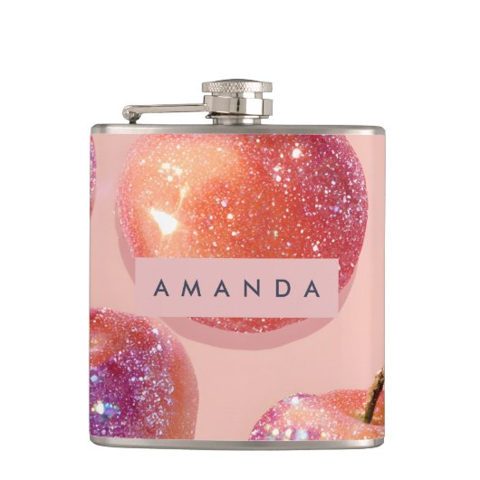 Gepersonaliseerde Pastel Glitter Perzik Stijl Heupfles (Voorkant)