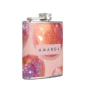 Gepersonaliseerde Pastel Glitter Perzik Stijl Heupfles (Rechts)