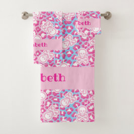 Gepersonaliseerde Pastel Gothic Luipaard Print Jol Bad Handdoek