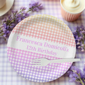 Gepersonaliseerde Pastel Gradient Gingham Party Papieren Bordje