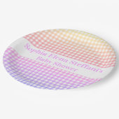 Gepersonaliseerde Pastel Gradient Gingham Party Papieren Bordje (Gekanteld)