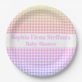 Gepersonaliseerde Pastel Gradient Gingham Party Papieren Bordje (Voorkant)