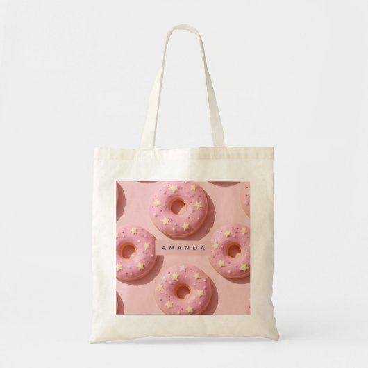 Gepersonaliseerde pastel grillige roze donuts tote bag (Voorkant)