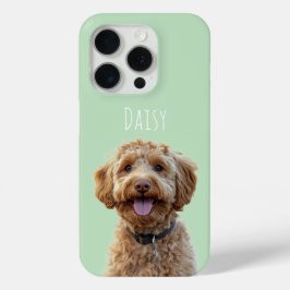 Gepersonaliseerde Pastel Groene Hond Foto iPhone 15 Pro Case