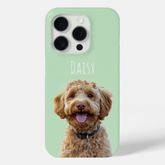Gepersonaliseerde Pastel Groene Hond Foto iPhone 15 Pro Case