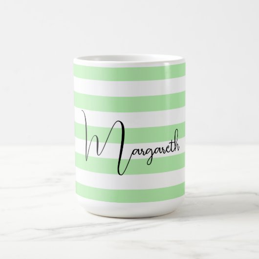 Gepersonaliseerde pastel groene strepen koffiemok (Center)