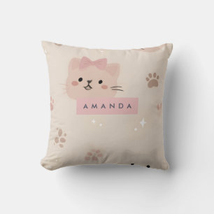Gepersonaliseerde pastel kawaii kat gezicht patroo kussen
