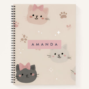 Gepersonaliseerde pastel kawaii kat gezicht patroo notitieboek