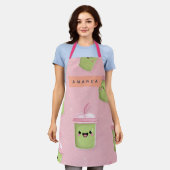 Gepersonaliseerde pastel Kawaii Matcha Melkthee Schort (Gedragen)