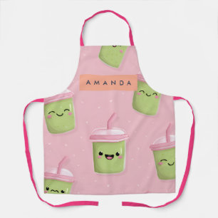 Gepersonaliseerde pastel Kawaii Matcha Melkthee Schort
