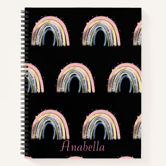 Gepersonaliseerde pastel kleur regenboog patroon notitieboek (Voorkant)