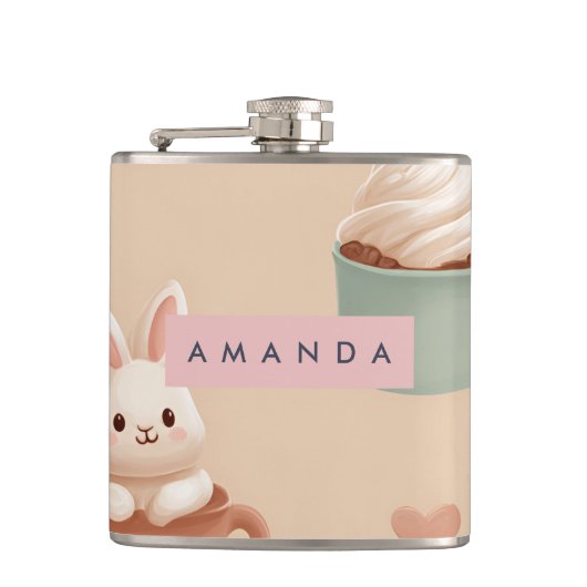 Gepersonaliseerde pastel macarons & amandelpatroon heupfles (Voorkant)