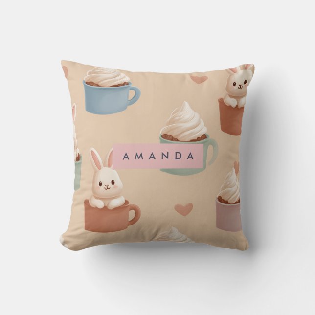 Gepersonaliseerde pastel macarons & amandelpatroon kussen (Voorkant)