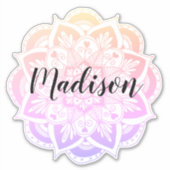 Gepersonaliseerde Pastel Ombre Bloem Mandala Stick Sticker (Voorkant)