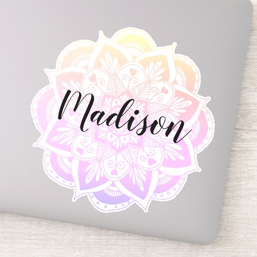 Gepersonaliseerde Pastel Ombre Bloem Mandala Stick Sticker (Detail)