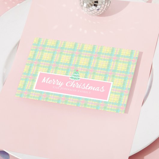 Gepersonaliseerde Pastel Plaid Kerstmis Feestdagen Kaart