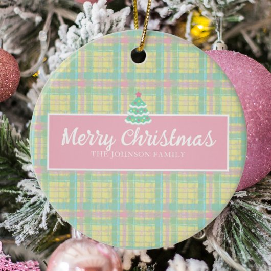 Gepersonaliseerde Pastel Plaid Kerstmis Keramisch Ornament
