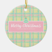Gepersonaliseerde Pastel Plaid Kerstmis Keramisch Ornament (Voorkant)
