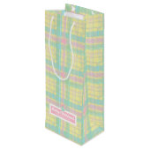 Gepersonaliseerde Pastel Plaid Kerstmis Wijn Cadeautas (Achterkant Gekanteld)