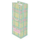 Gepersonaliseerde Pastel Plaid Kerstmis Wijn Cadeautas (Voorkant Gekanteld)