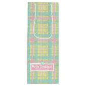 Gepersonaliseerde Pastel Plaid Kerstmis Wijn Cadeautas (Voorkant)