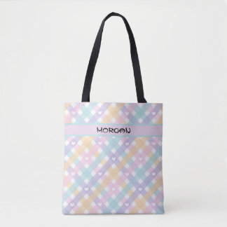 Gepersonaliseerde Pastel Rainbow Gingham Pattern T Tote Bag