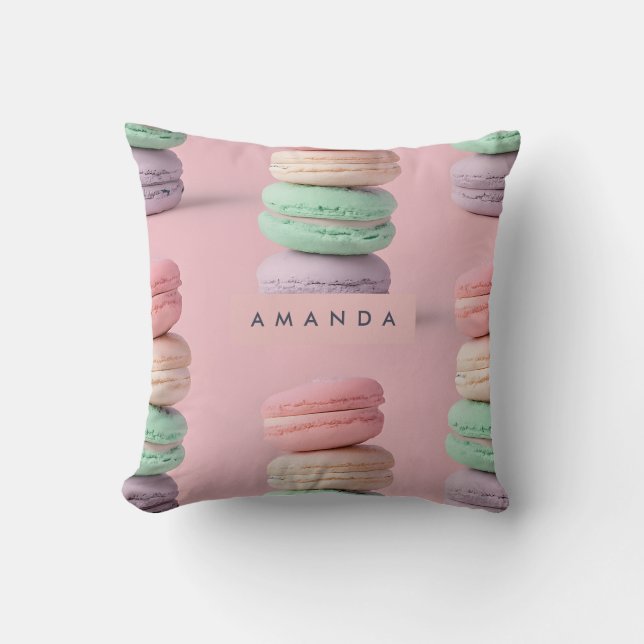 Gepersonaliseerde Pastel Rainbow Macaron Delight Kussen (Voorkant)