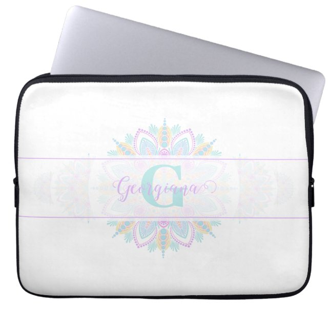 Gepersonaliseerde Pastel Rainbow Sierstip Mandala Laptop Sleeve (Voorkant)