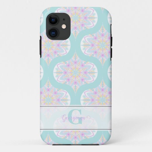 Gepersonaliseerde Pastel Regenboog Bloemen Mandala Case-Mate iPhone Case (Achterkant)