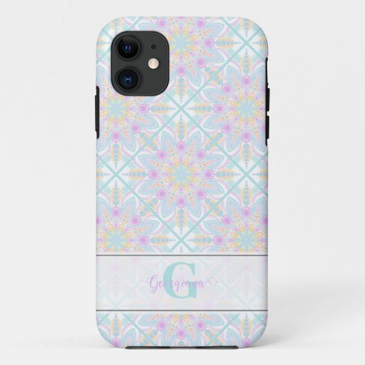 Gepersonaliseerde Pastel Regenboog Bloemen Mandala Case-Mate iPhone Case (Achterkant)