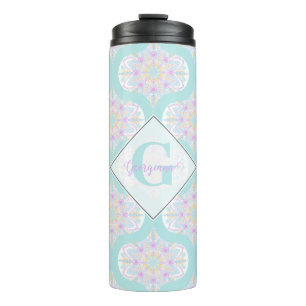Gepersonaliseerde Pastel Regenboog Bloemen Mandala Thermosbeker