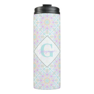 Gepersonaliseerde Pastel Regenboog Bloemen Mandala Thermosbeker