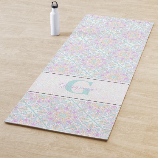 Gepersonaliseerde Pastel Regenboog Bloemen Mandala Yogamat (In situ)