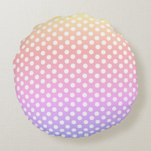 Gepersonaliseerde Pastel Regenboog Polka Dots Rond Kussen (Achterkant)