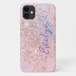 Gepersonaliseerde pastel roze blauw glitter Case-Mate iPhone case