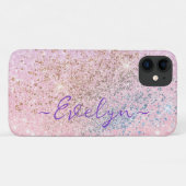 Gepersonaliseerde pastel roze blauw glitter Case-Mate iPhone case (Achterkant (horizontaal))