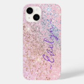 Gepersonaliseerde pastel roze blauw glitter Case-Mate iPhone case (Achterkant)