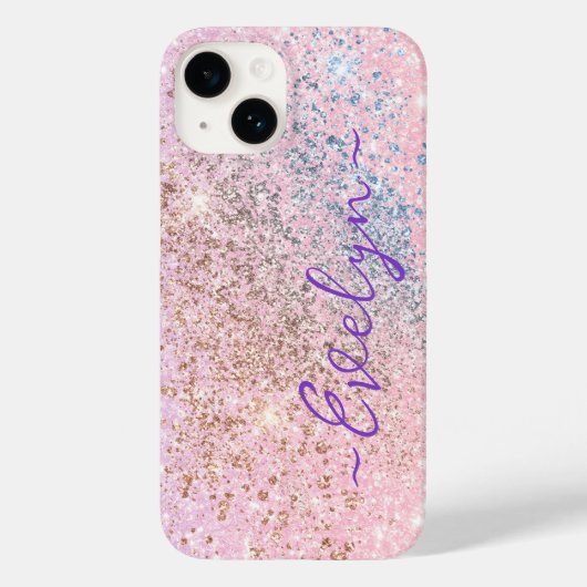 Gepersonaliseerde pastel roze blauw glitter Case-Mate iPhone case (Achterkant)