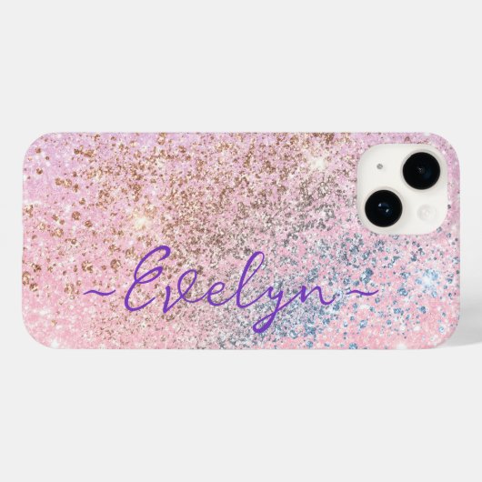 Gepersonaliseerde pastel roze blauw glitter Case-Mate iPhone case (Achterkant (horizontaal))