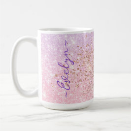 Gepersonaliseerde pastel roze blauw glitter koffiemok