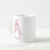 Gepersonaliseerde pastel roze bloem monogram lette koffiemok (Voorkant links)