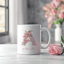 Gepersonaliseerde pastel roze bloem monogram lette
