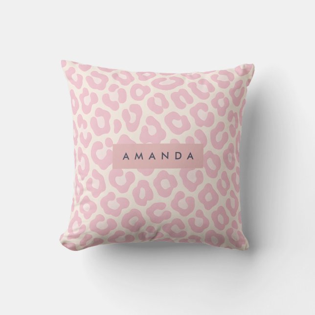 Gepersonaliseerde Pastel Roze Blush Luipaardprint Kussen (Voorkant)