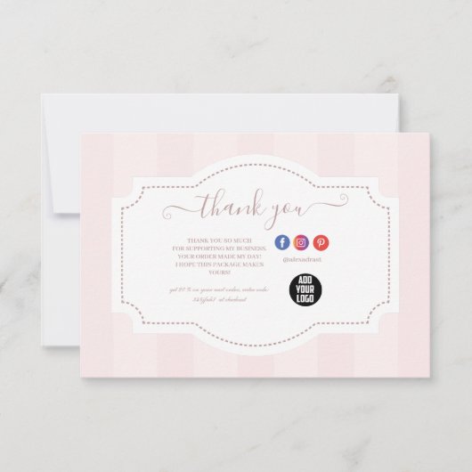 Gepersonaliseerde pastel roze cake bakkerij bedankkaart (Voorkant)